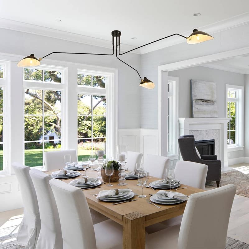 Mid Century Modern Black Chandelier with Swing Arm for Dining Room