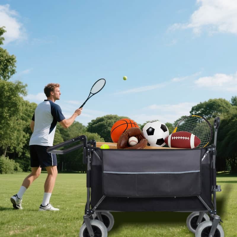 Multi-Functional Push-Pull Folding Wagon Cart With Rotating Handle & 9"X4" Beach Tires For Camping & Beach-300l Xl Heavy-Duty