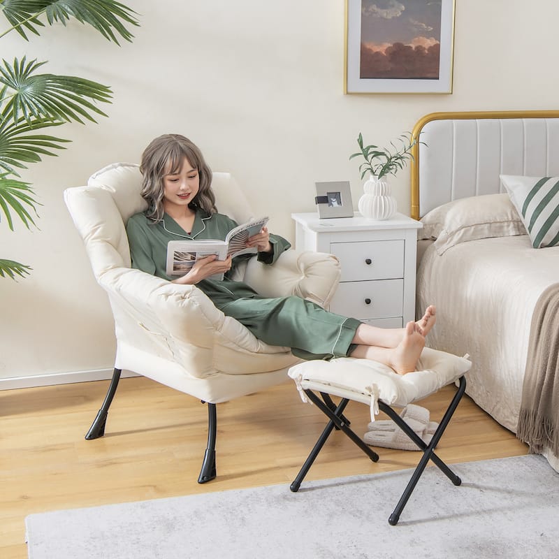 Gymax Lazy Sofa Chair Accent Leisure Armchair with Folding Footrest &