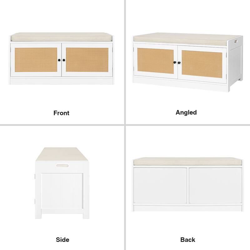 Anmytek White Shoe Storage Bench for Entryway with Cushion and Adjustable Shelves - 39.8" W x 15.7" D x 18" H