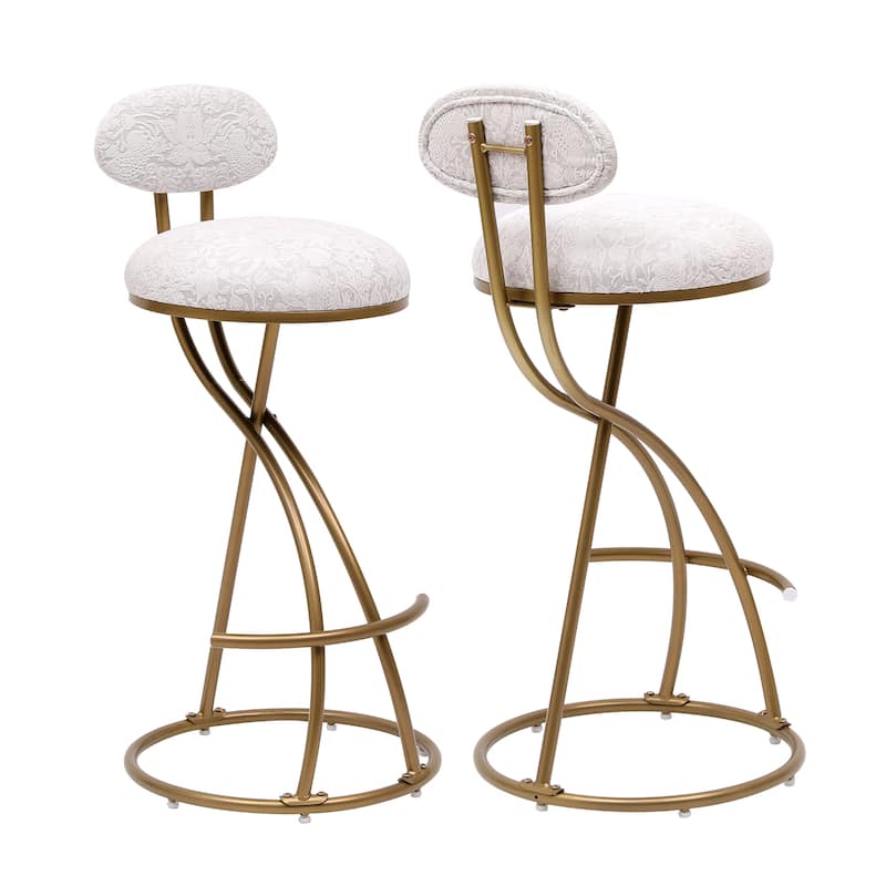 Round Print Bar Stools Set of 2 Metal Upholstered Chairs for Kitchen Island & Dining Rooms Counter Stools