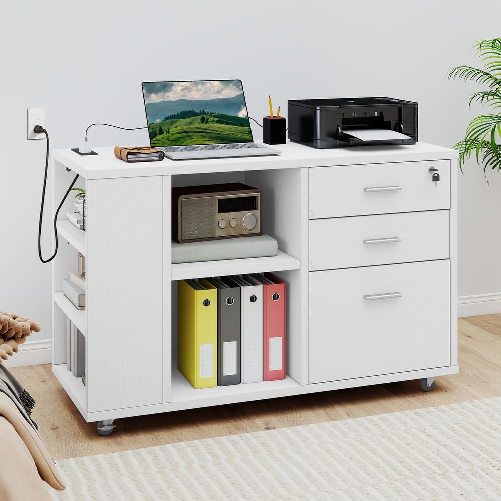 Moasis Mobile File Cabinet with Charging Station and Lock for Home Office