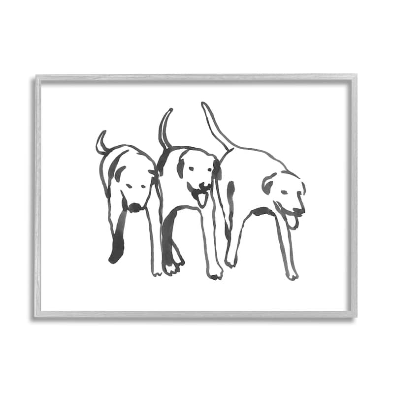 Stupell Dog Trio Outline Minimal Black White Pets Framed Wall Art - Grey - 16 x 20 - Grey