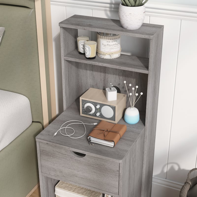 DH BASIC Transitional Compact 3-Shelf Single-Drawer Nightstand by Denhour