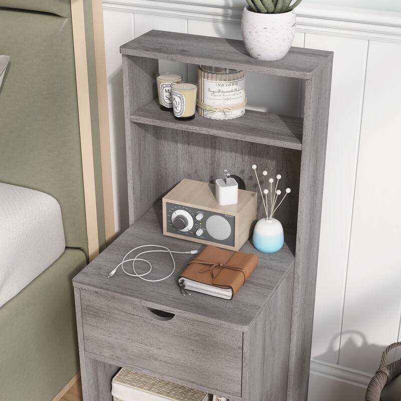 DH BASIC Transitional Compact 3-Shelf Single-Drawer Nightstand by Denhour
