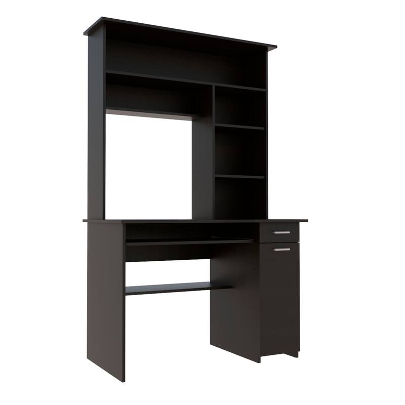Compu 180 Hutch Desk with 5 Shelves, Retractable Keyboard Tray, CPU Panel, and Drawer