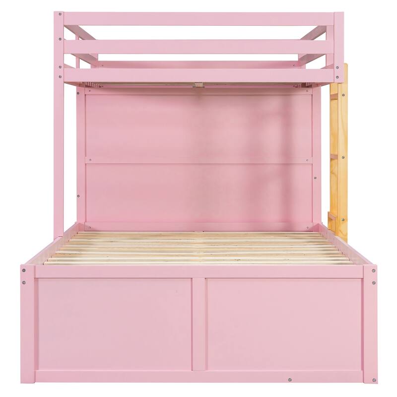 Kids Bed Frame Full Over Full Bunk Bed with Drawers and Wardrobe