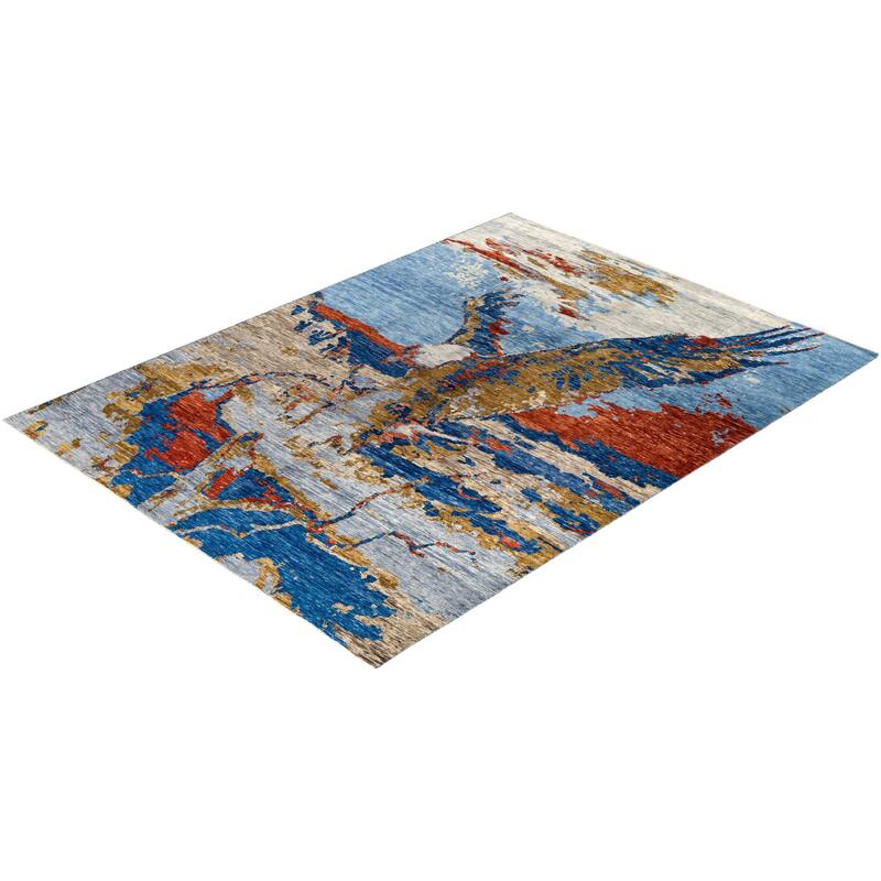 Modern One-of-a-Kind Handmade Area Rug - Blue, 9' 0" x 12' 0" - 9' 0" x 12' 0"