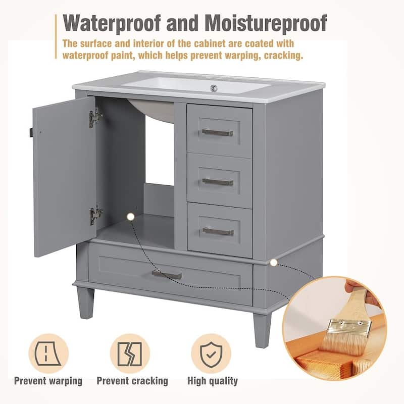 30" Bathroom Vanity With Sink, Solid Wood Bathroom Storage Cabinet