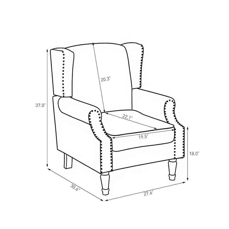 2 Set Traditional Patterned Wingback Accent Chairs with NailHead