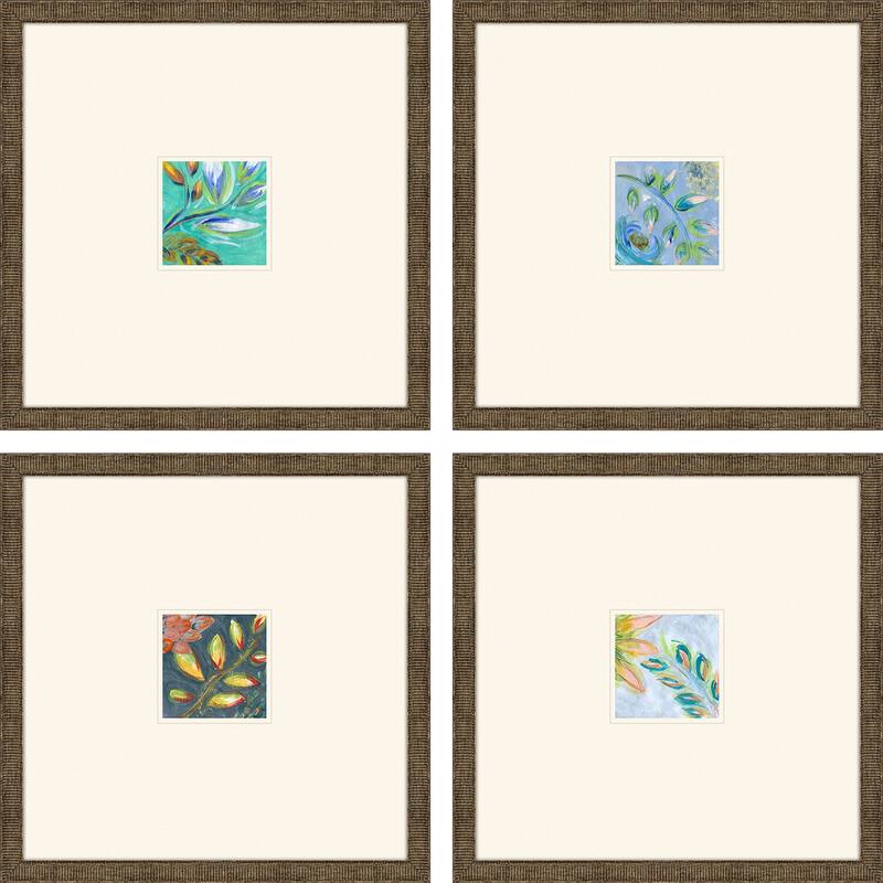 Botanica I S/4 Framed Art Exclusive Giclee Under Glass - Blue - 16 X 16 X 1