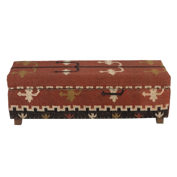 Handmade Kilim Upholstered Storage Bench (India) - 48" L x 16" W x 16" H. Opens flyout.