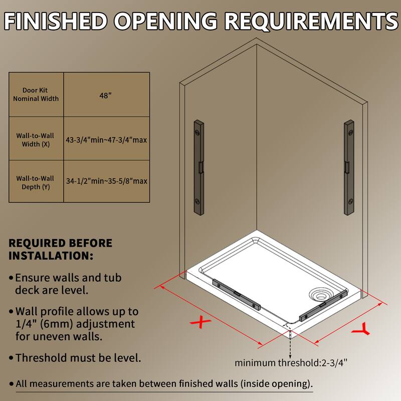 Modland 44-48" x 72'' Semi-Frameless Sliding Shower Enclosure - 5/16" SGCC Glass, Matte Black/Brushed Nickel