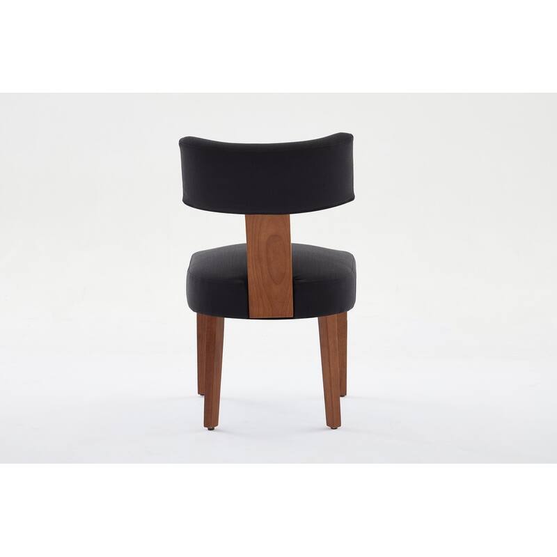 Set of 2 Linen Fabric Modern Armless Dining Chairs With Curved backrest and Solid Wooden Legs for Dining Room Living Room