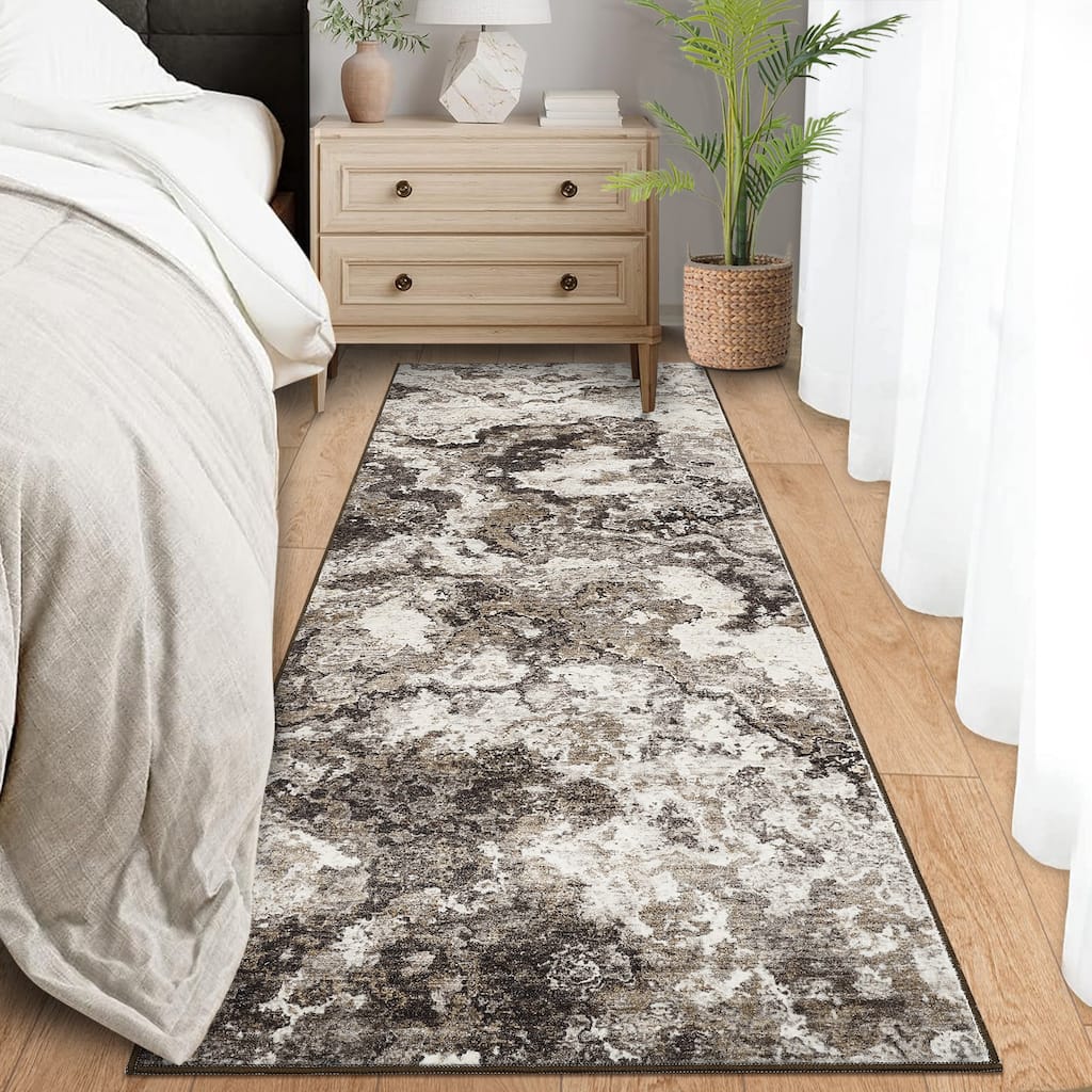 Machine Washable Area Rugs for Living Room, Modern Abstract Bedroom Rug, Low Pile Non-Slip Carpet