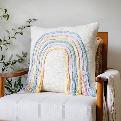 Sevita Handmade Off-White/Multi Modern Cotton Throw Pillow, 20" x 20"