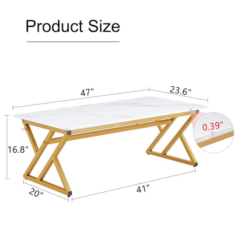 Modern Marble Rock Coffee Table with Black X-Shaped Metal Legs Sintered Stone Table Top, for Living Room