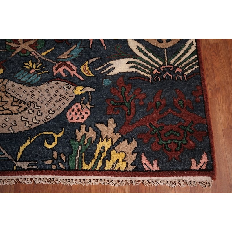 Animals Design Blue Ziegler Large Area Rug Hand-Knotted Wool Carpet - 10'2"x 19'5"