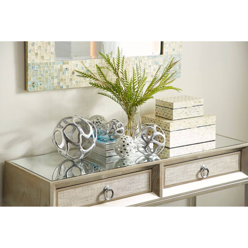 Mother of Pearl Handmade Geometric Box with Hinged Lid (Set of 2)