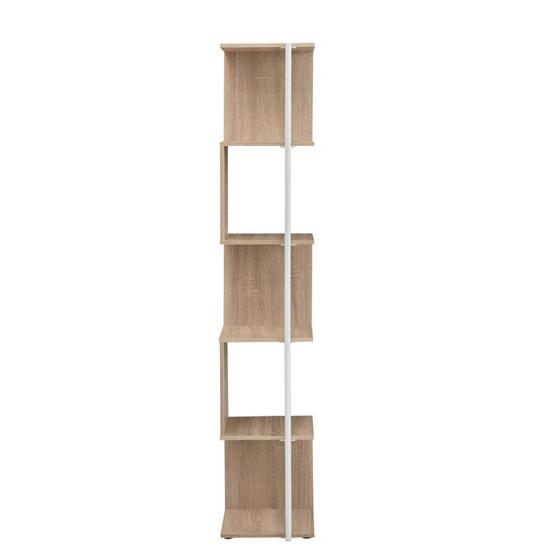 Furniture of America Linnea Modern 5 Tier Accent Corner Bookcase, Freestanding Display Bookshelf with Metal Post