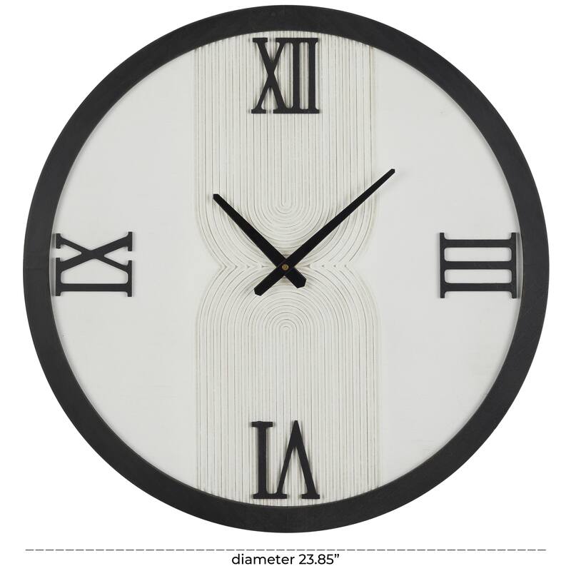 Wood Geometric Art Deco Inspired Line Art Decorative Wall Clock with Black Accents - White - Roche River Decor