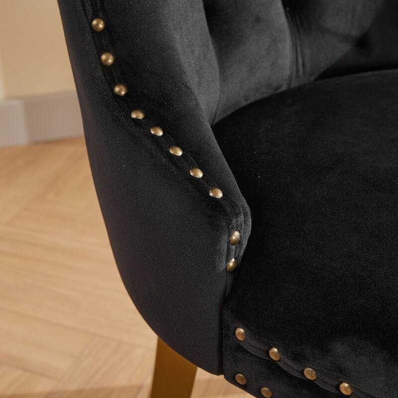 Velvet Dining Chairs Set of 2, Tufted Dining Chairs with Nailhead Trim, Kitchen Chairs with Lion Head Pulls Ring & Wooden Legs