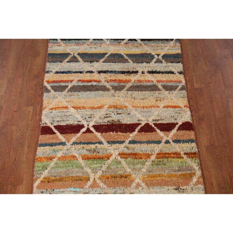 Trellis Moroccan Oriental Runner Rug Hand-Knotted Wool Carpet - 2'8" x 10'0"