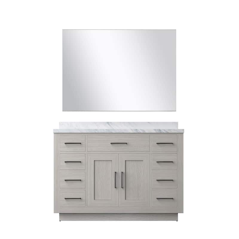 Abbey Bath Vanity with Carrara Marble Top, Sink and Mirror - 48 inch - White Oak