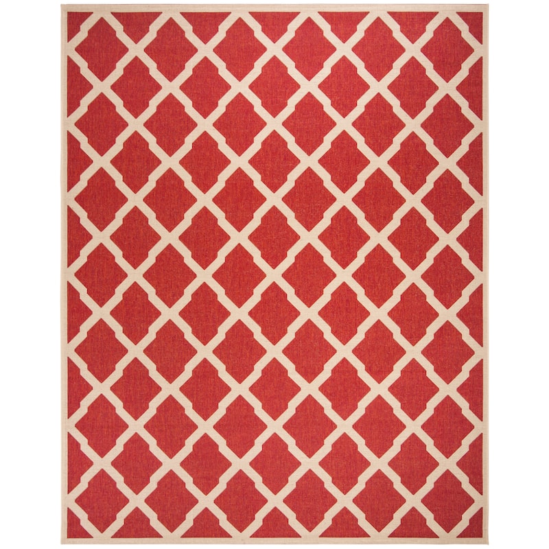 SAFAVIEH Beach House Petrona Indoor/ Outdoor Waterproof Patio Backyard Rug - 6'7" Square - Red/Creme
