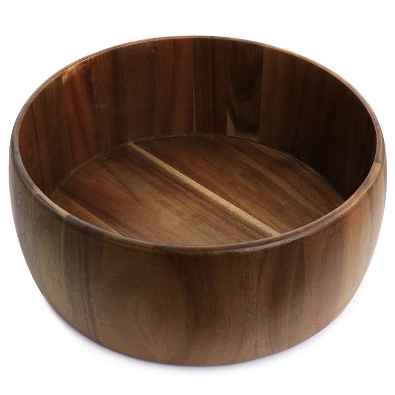 Arcata 3 Piece Acacia Wood Round Serving Bowl and Spoon Set in Brown