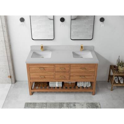 Willow Collections 60 in. W x 22 in. D Parker Solid Teak Double Sink Bathroom Vanity with Countertop