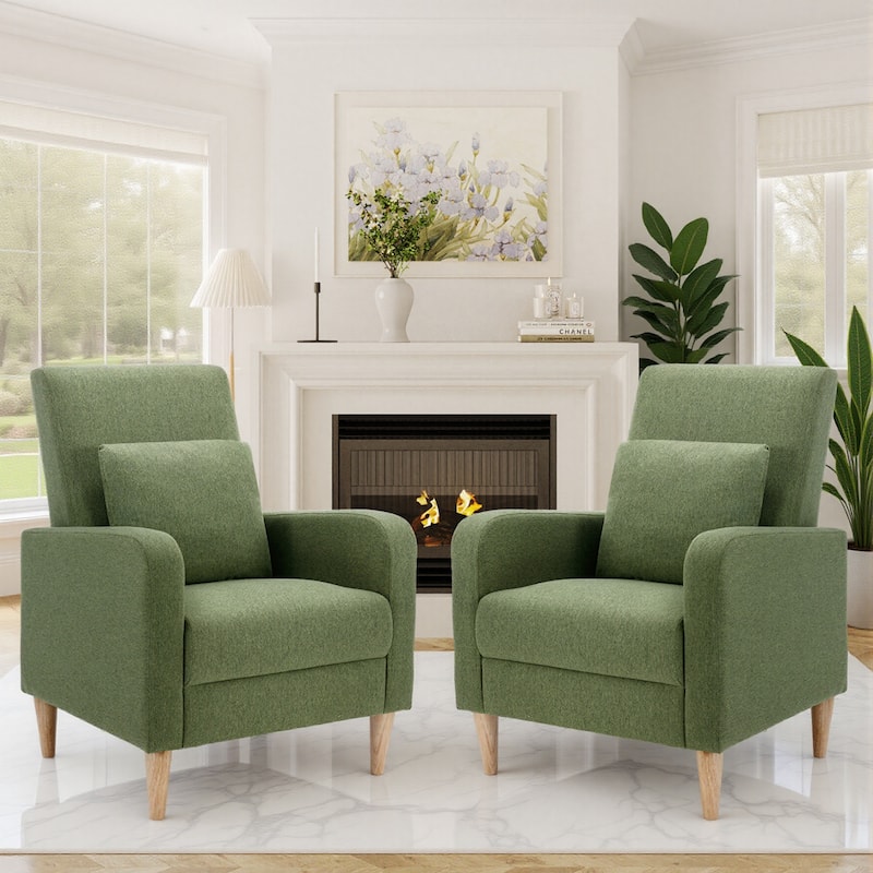 RENEWLINE Modern Accent Chair with Pillow & Walnut Legs - Lounge Seat for Living Room, Compact Design - Green-Fabric