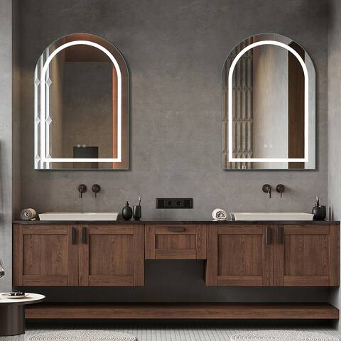 Frameless Arch Top LED Light Bathroom Vanity Mirror Fog Free - N/A