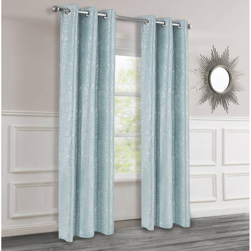 Dainty Home 2 Pack Artisinal 100% Blackout Grommet Curtain Panel Pair with 3D Lurex Texture - Duck Egg - 38" x 84"