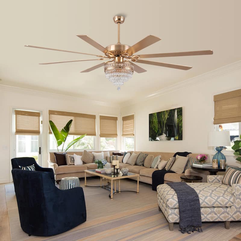 72" Crystal Ceiling Fan Fandelier with Lights and Remote Noiseless DC Motor, Retro/Farmhouse Lighting - 72 Inches