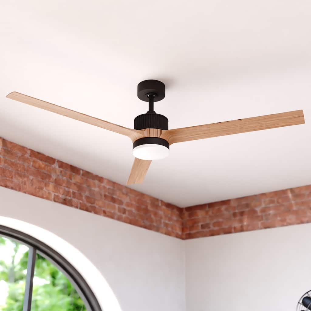VAXCEL Ruston 60 in. Matte Black Indoor Outdoor Ceiling Fan, Hickory Blades, LED Light Kit, Remote Control, DC Motor