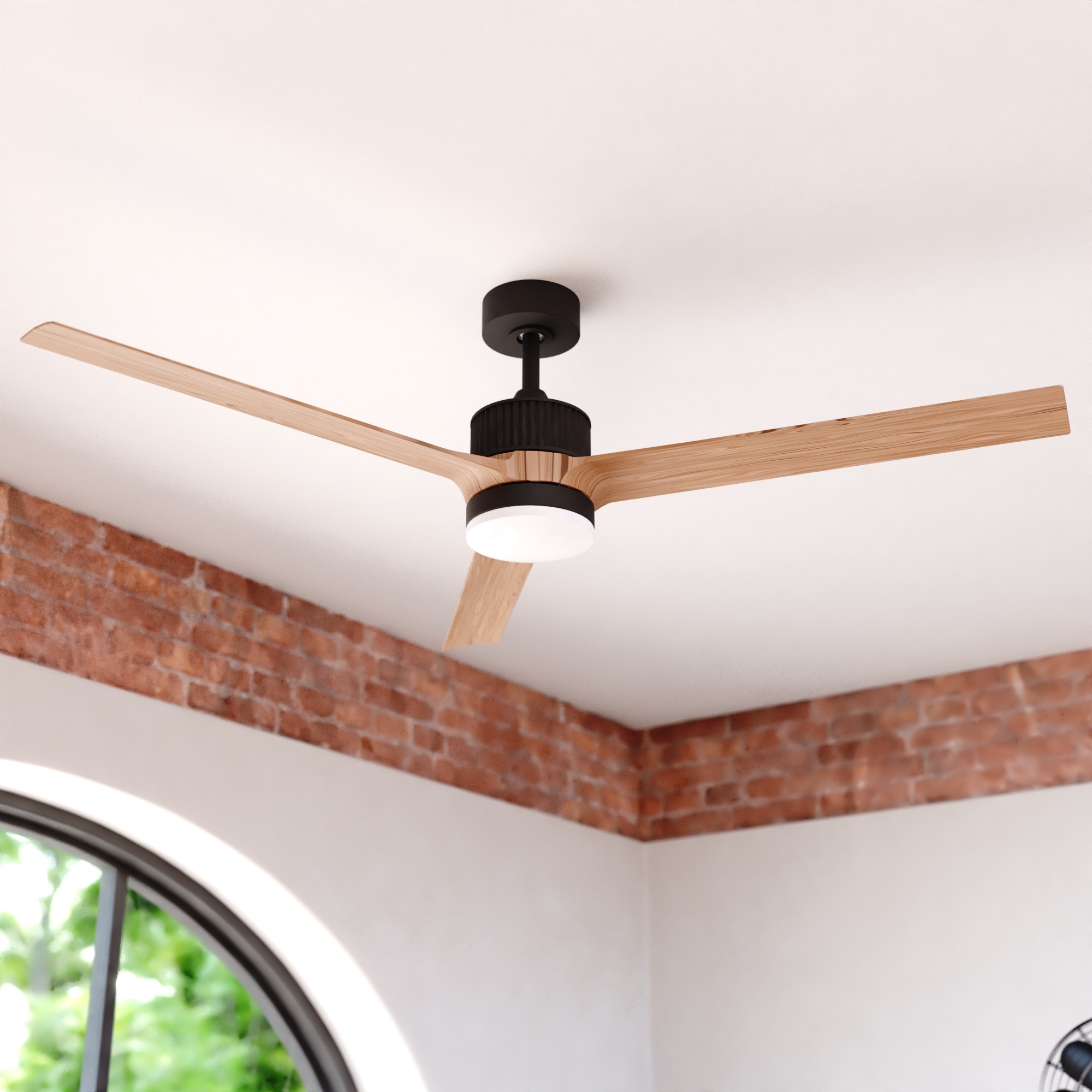 VAXCEL Ruston 60 in. Matte Black Indoor Outdoor Ceiling Fan, Hickory Blades, LED Light Kit, Remote Control, DC Motor