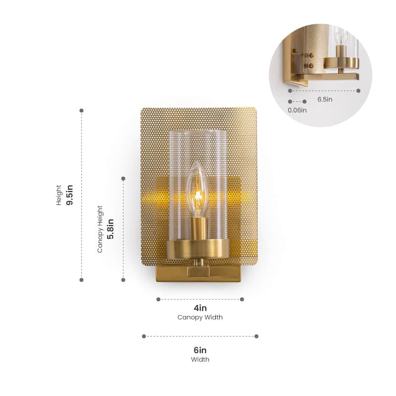 Vidalite Aurelia 1-Light Brass Wall Sconce, Single Light Wall Lamp in Brass Art-Deco Style with Clear Glass Shades - 9.5" x 6"