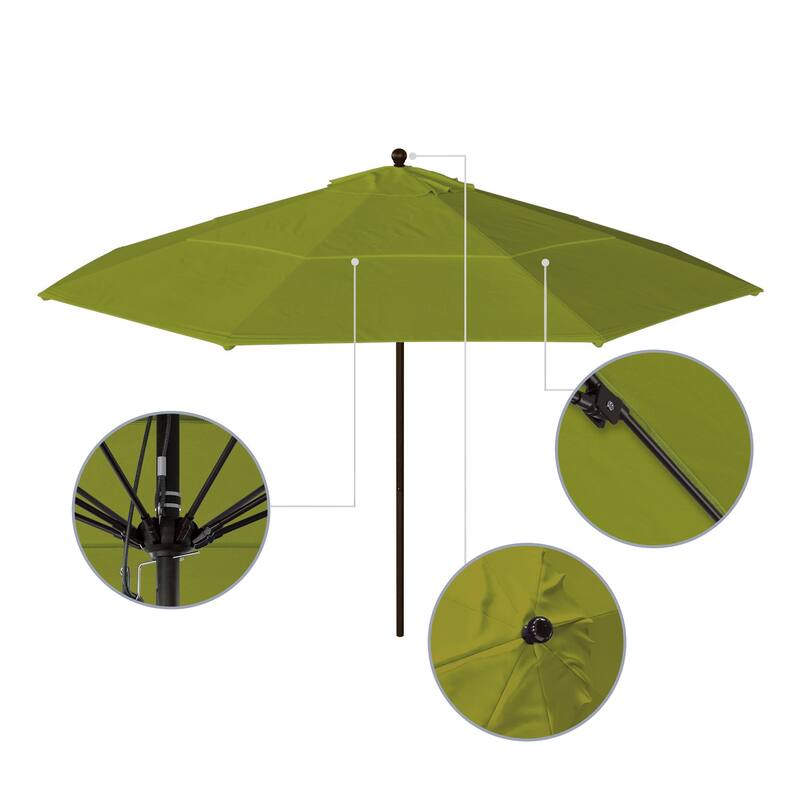 California Umbrella 11' Venture Series Patio Umbrella, Bronze Aluminum Pole Fiberglass Ribs Pulley Lift, Pacifica Pacific Blue