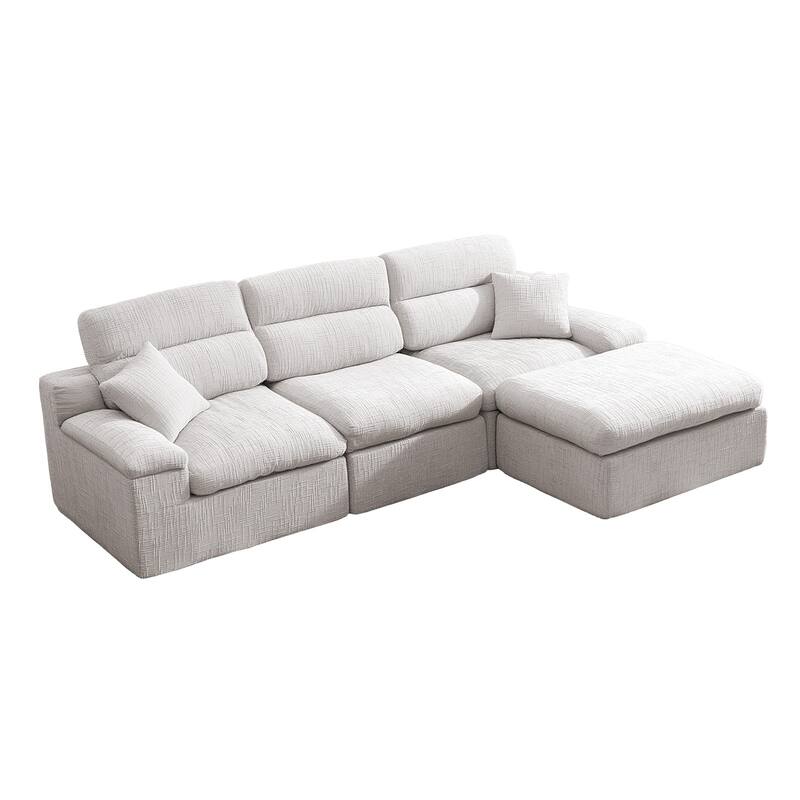 111" L-Shaped Slub Chenille Sofa with High Backrest, No Assembly Required