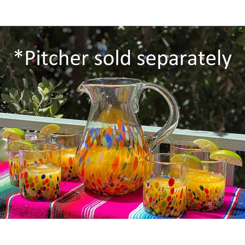 Dos Suenos Hand Blown Mexican Drinking Glasses - Set of 6 Confetti Carmen Tumbler Glasses (10 oz each)