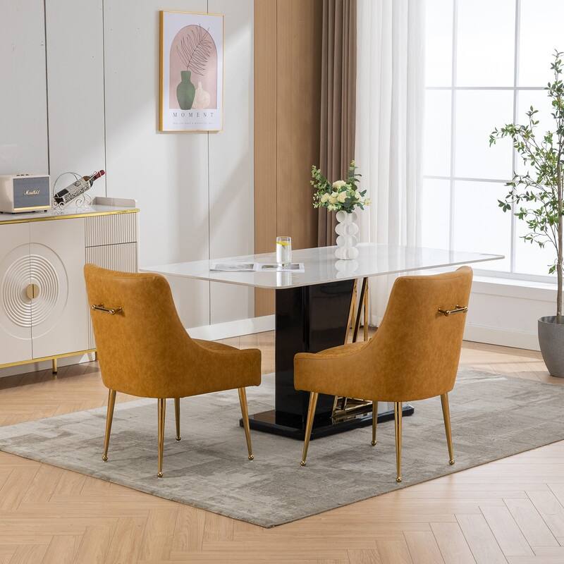SEYNAR Modern Glam PU Leather Dining Chair or Vanity Chair Set of 2 with Rear Handle