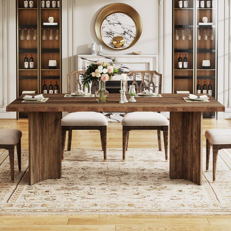 Farmhouse Rectangular Dining Table for 4-6 People - Dark Brown