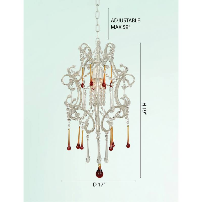1-Light Chrome Chandelier With Clear And Amber Crystals