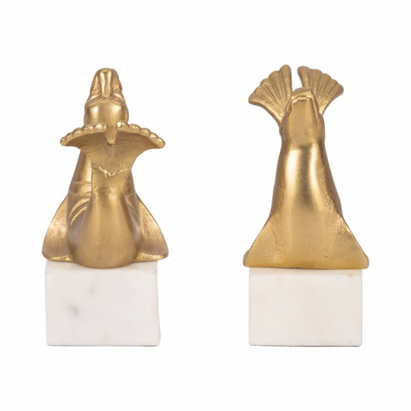 Decorative Sea Lion on Marble Base Bookends - Set of 2", 10", Gold - 10.0"