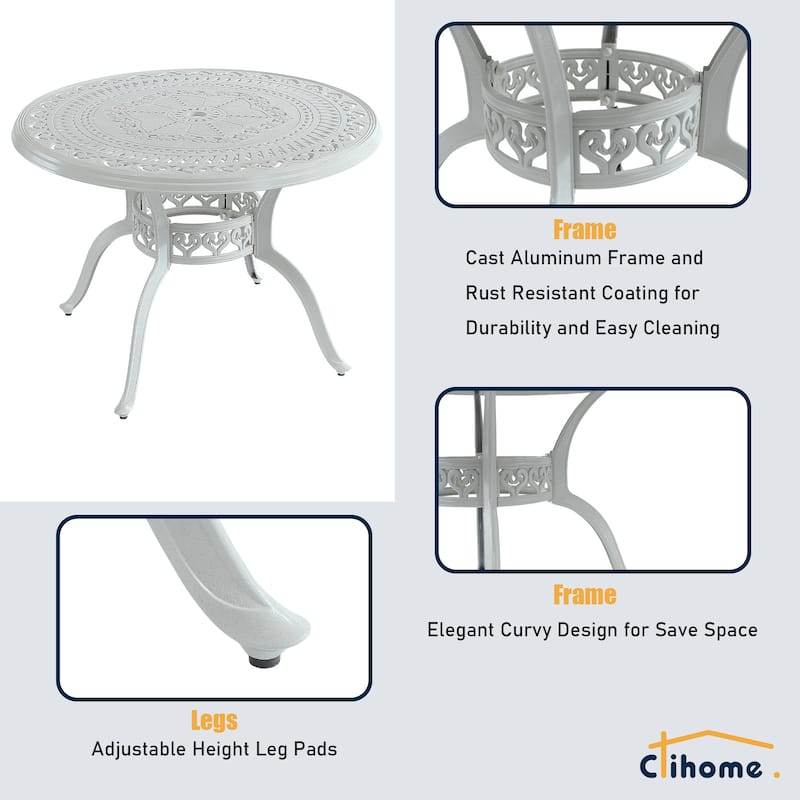 40" Outdoor Durable Cast Aluminum Construction Patio Dining Table