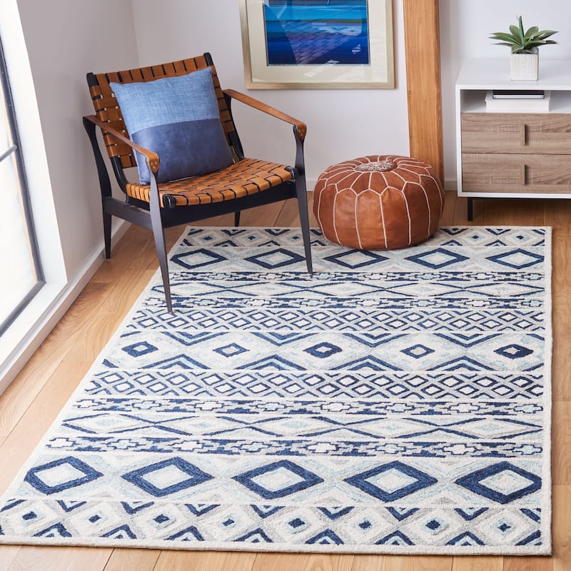 SAFAVIEH Handmade Roslyn Gisselle Wool Rug - 9' x 12' - Blue/White