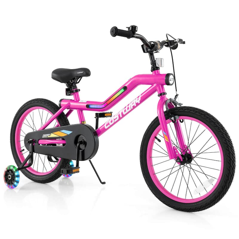 Costway 18" LED Lighted Kids Bike with Adjustable Seat Coaster Brake - See Details - Pink