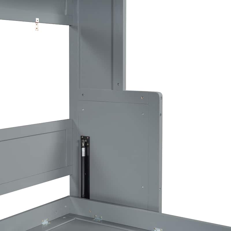 Space-Saving Full/Queen Murphy Bed with Hydraulic Lift and Desk, Gray