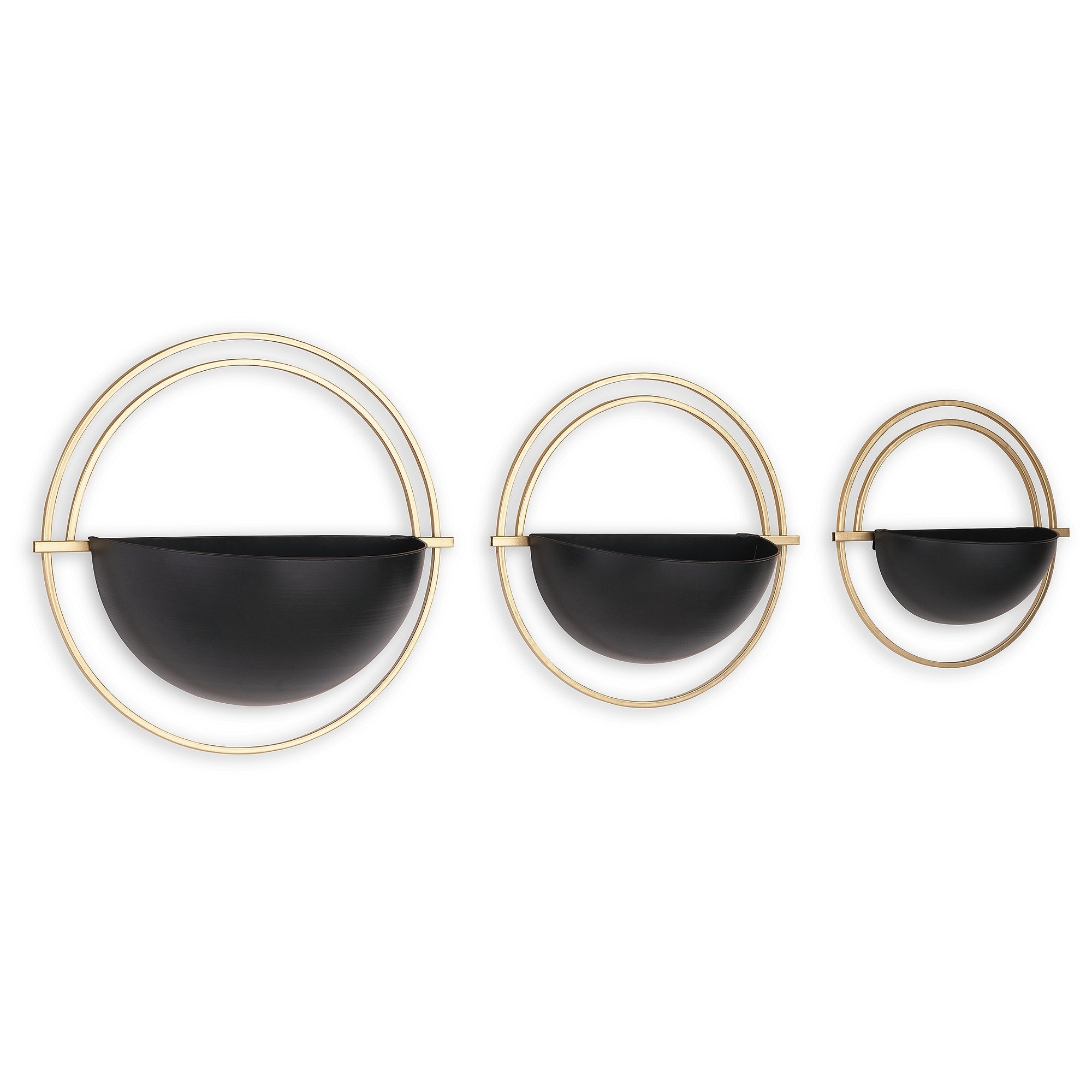 Signature Design by Ashley Tobins Gold/Black Wall Planter Set (Set of 3) - 15.3"W x 6.5"D x 14.75"H